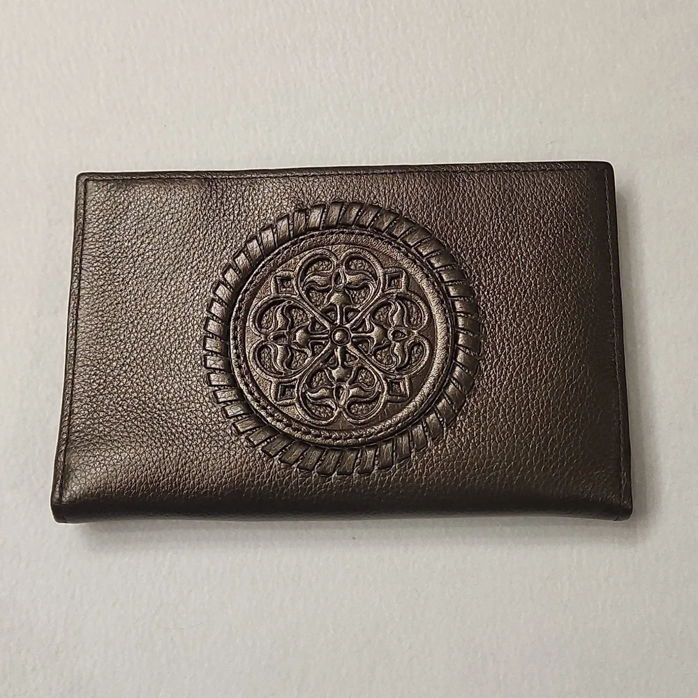 Brighton Embossed Medallion Leather Wallet in Dark Brown